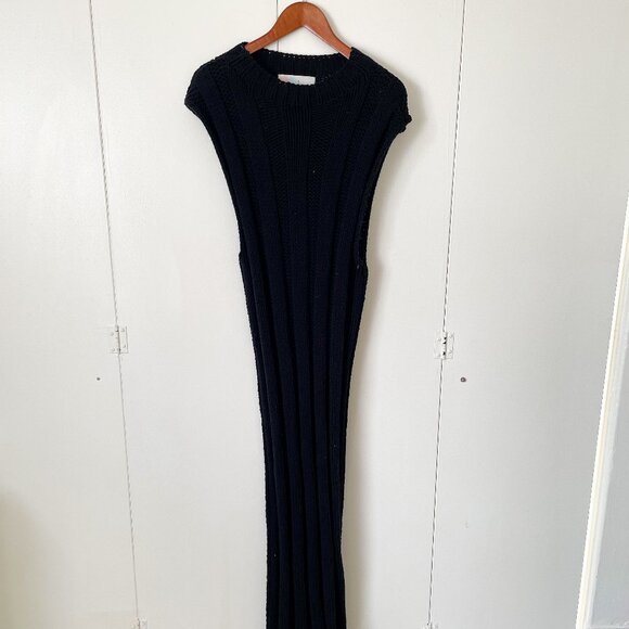 Free People Dresses & Skirts - Free People FP Beach Ribbed Knit Black Sweater Maxi Dress Cover Up, Sz XL